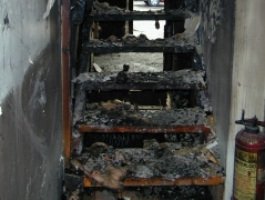 Old Stone Gallery fire picture.Stairs below which the fire started